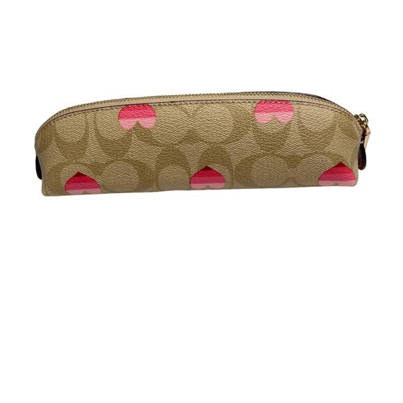 Coach Pencil Case In Signature Canvas With Stripe Heart Print - Picture 1 of 8
